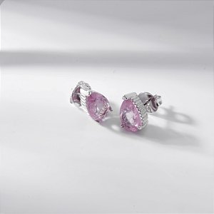 Brinco Gota Média Rosa Claro Fusion Banho de Ródio Branco
