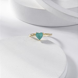 Anel Solitário Verde Fusion Coração Banho de Ouro 18k