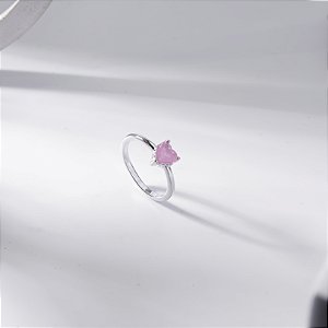 Anel Solitário Rosa Fusion Coração Banho de Ródio Branco