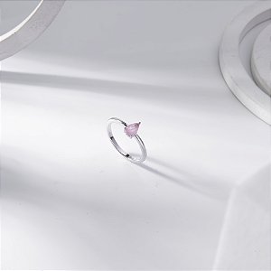 Anel Solitário Rosa Claro Gota Banho de Ródio Branco