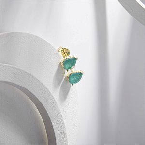 Brinco Gota Pequena Verde Fusion Banho de Ouro 18k