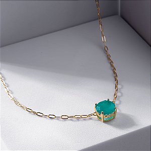 Colar Redondo Verde Fusion Banho de Ouro 18k