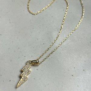 Colar Curto Pingente Raio Zircônias Banho de Ouro 18k