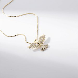 Colar Curto Fênix Zircônias Banho de Ouro 18k
