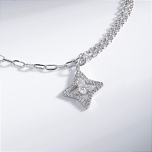 Pulseira Dupla Estrela Incolor Banho de Ródio Branco