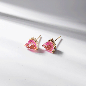 Brinco Coração Pequeno Rosa Fusion Banho de Ouro 18k
