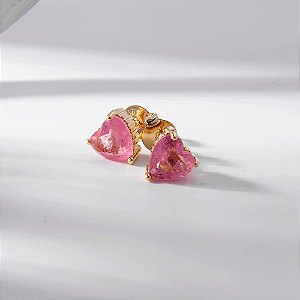 Brinco Coração Médio Rosa Fusion Banho de Ouro 18k