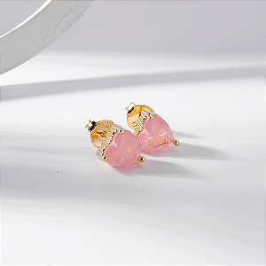Brinco Coração Médio Rosa Claro Fusion Banho de Ouro 18k