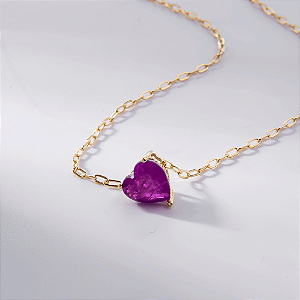 Colar Coração Ametista Fusion Banho de Ouro 18k