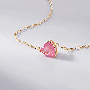 Colar Coração Rosa Fusion Banho de Ouro 18k