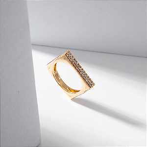 Anel Quadrado Zircônia Incolor Banho de Ouro 18k