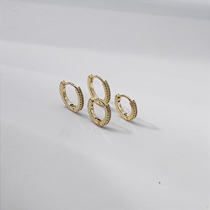 Duo Brinco Argolas Zircônia Incolor Banho de Ouro 18K