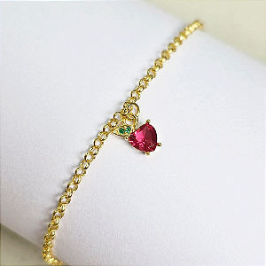 Pulseira Infantil VQzinha Maçã Banho de Ouro 18k
