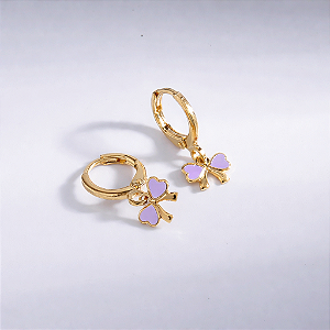 Argola Infantil Laço Lilás Banho de Ouro 18k