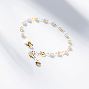 Pulseira Infantil VQzinha Pérolas Coração Banho de Ouro 18k