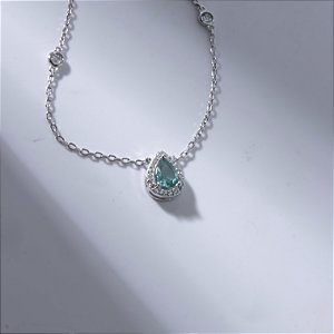 Colar Gota Turmalina Detalhes Zircônias Banho de Ródio Branco