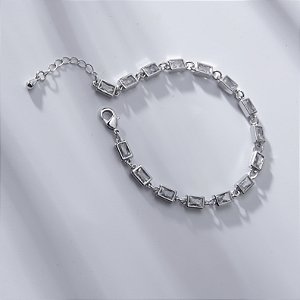 Pulseira Zircônias Retangulares Incolor Banho de Ródio Branco