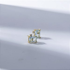 Brinco Retangular Sky Blue Ponto de Luz Banho de Ouro 18k