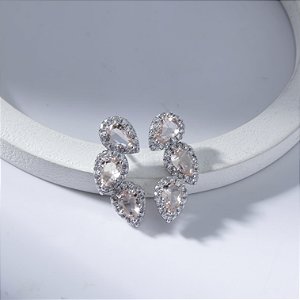 Brinco Ear Cuff Cravejado Zircônia Morganite Banho de Ródio Branco