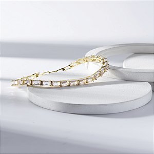 Pulseira Riviera Baguetes Zircônia Morganite Banho de Ouro 18k