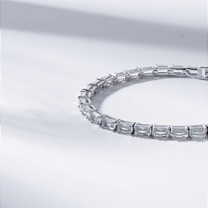 Pulseira Riviera Baguetes Zircônia Sky Blue Banho de Ródio Branco