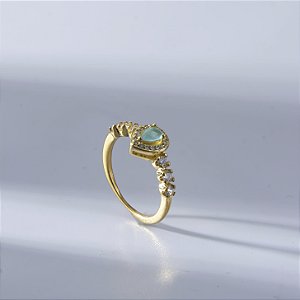 Anel Gota Zircônia Verde Claro Banho de Ouro 18k