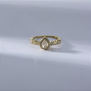 Anel Gota Zircônia Morganite Banho de Ouro 18k