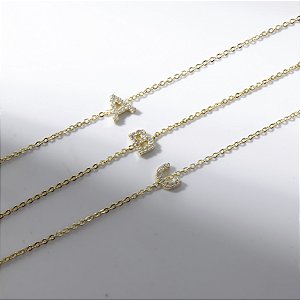 Pulseira Letra Inicial Zircônias Banho de Ouro 18k