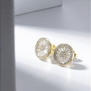 Brinco Pizza Cravejada Banho de Ouro 18k