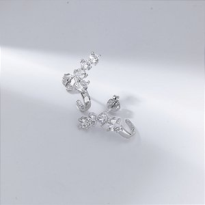 Ear Hook Pontos de Luz Banho de Ródio Branco