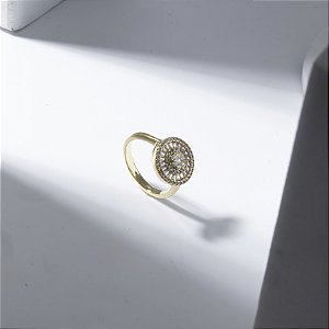 Anel Pizza Cravejado Banho de Ouro 18k