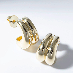Brinco Ear Hook Duplo Liso Banho de Ouro 18k