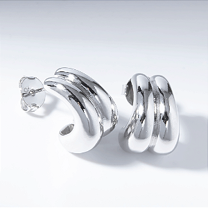 Brinco Ear Hook Duplo Liso Banho de Ródio Branco