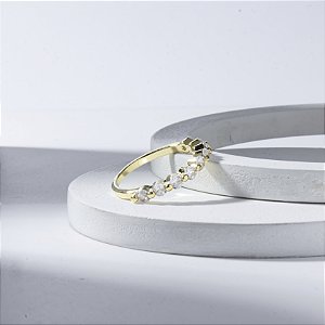 Anel Meia Aliança Riviera Banho de Ouro 18k