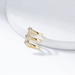 Piercing Três Linhas Zircônia Incolor Banho de Ouro 18k