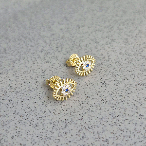 Brinco Olho Grego Cravejado Banho de Ouro 18k
