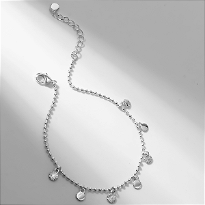Pulseira Mini Esferas Medalhas Detalhes Banho de Ródio Branco