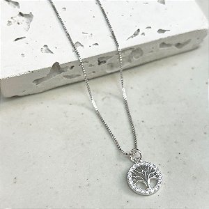 Colar Árvore da Vida Detalhe Zircônia Banho de Ródio Branco