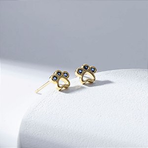 Brinco Pet Patinha Zircônia Safira Banho de Ouro 18k