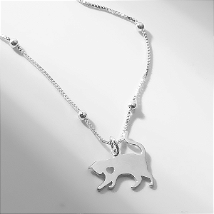 Colar Pet Gato Detalhe Coração Banho de Ródio Branco