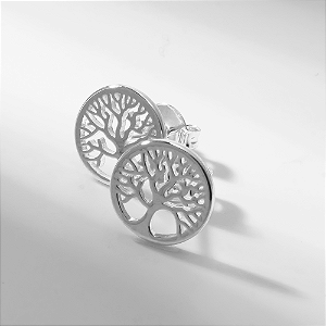 Brinco Árvore da Vida Flat Banho de Ródio Branco