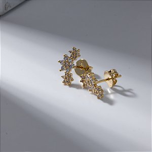 Brinco Ear Cuff Flores Zircônias Banho de Ouro 18k