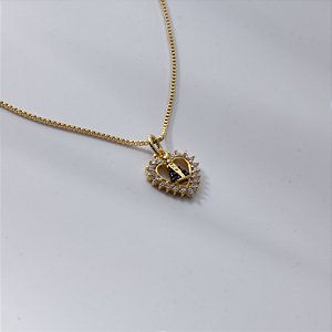 Colar Nossa Senhora Aparecida Coração Zircônias Banho de Ouro 18k
