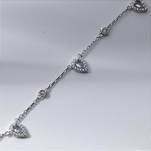 Colar Gotas Zircônias Azul Banho de Ródio Branco