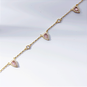 Colar Gotas Zircônias Rosa Banho de Ouro 18k