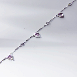 Colar Gotas Zircônias Rosa Banho de Ródio Branco