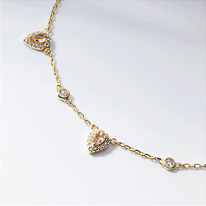 Colar Gotas Zircônias Morganite Banho de Ouro 18k