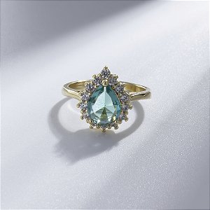 Anel Solitário Zircônias Turmalina Banho de Ouro 18k