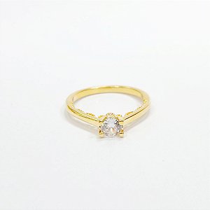 Anel Solitário Zircônias Detalhes Banho de Ouro 18k