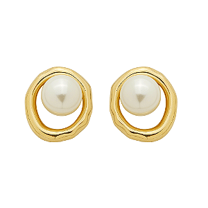 Brinco Mira Orgânico Pérola Banho de Ouro 18k